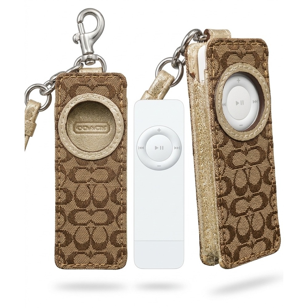 Coach Signature C Canvas iPod Shuffle 1st Gen‎ Case Gold Khaki Lanyard Vtg Y2K